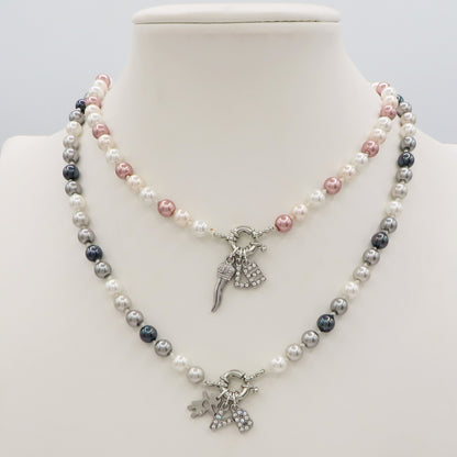 Collana perla bicolor PERSONALIZZATA ~ Timone con Doppia INIZIALE Zirconata in Acciaio inossidabile