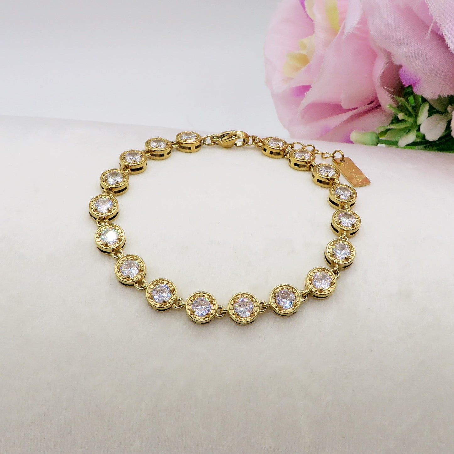 DELILAH ~ ACCIAIO INOSSIDABILE - bracciale Tennis con Cubic Zirconia rotondi