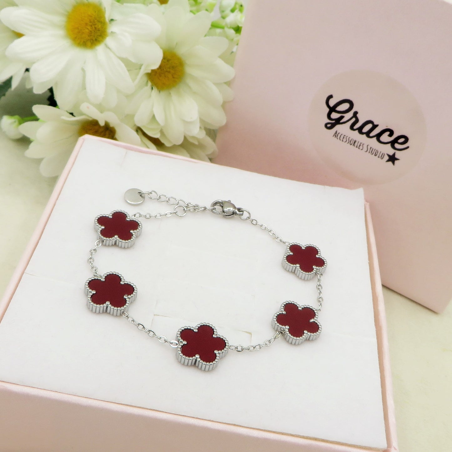 LILY  big Flowers ACCIAIO INOSSIDABILE ~ Bracciale fiori in madreperla