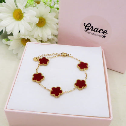LILY  bordeaux MADREPERLA ACCIAIO INOSSIDABILE ~ Bracciale fiori in madreperla