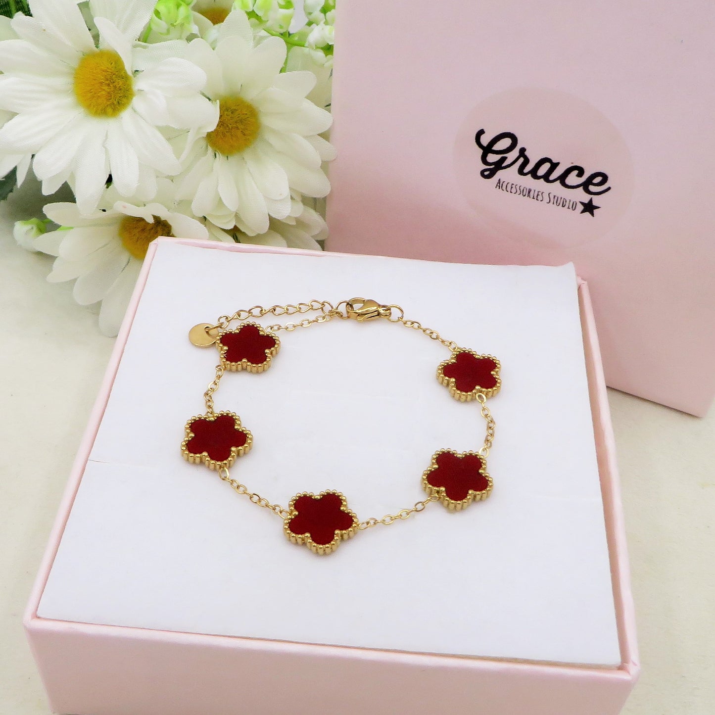LILY  big Flowers ACCIAIO INOSSIDABILE ~ Bracciale fiori in madreperla