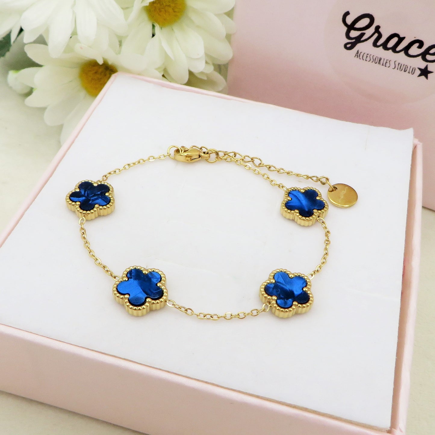 LILY  big Flowers MADREPERLA SFUMATA ACCIAIO INOSSIDABILE ~ Bracciale fiori in madreperla