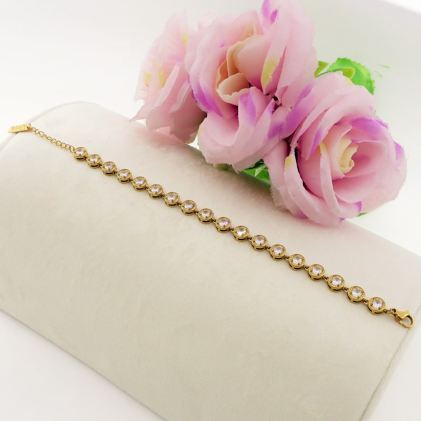 DELILAH ~ ACCIAIO INOSSIDABILE - bracciale Tennis con Cubic Zirconia rotondi