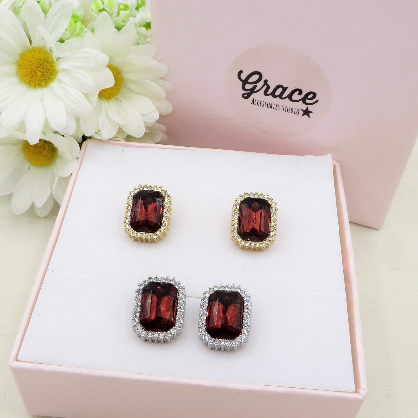 ARIEL STUDS - ACCIAIO INOSSIDABILE  - Orecchini bottone con pietre sfaccettate - A CLIP SENZA BUCO