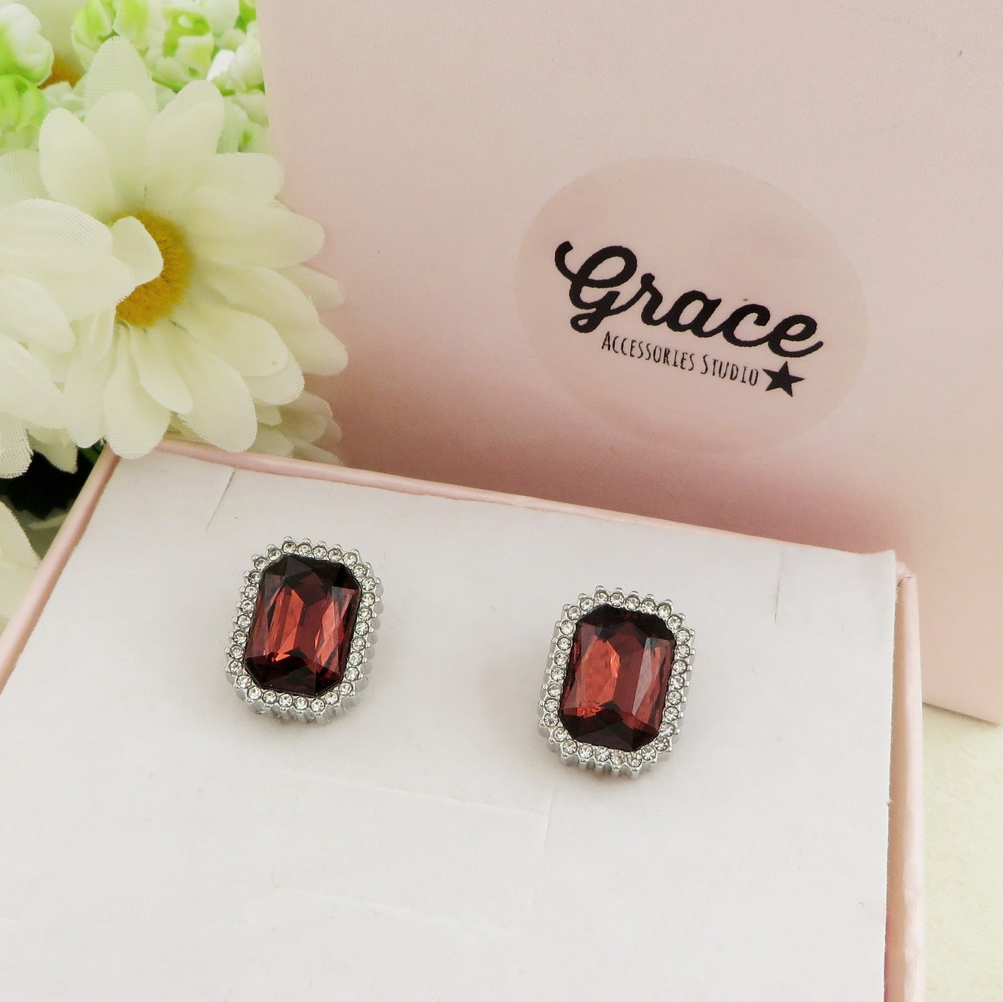 ARIEL STUDS - ACCIAIO INOSSIDABILE  - Orecchini bottone con pietre sfaccettate - A CLIP SENZA BUCO