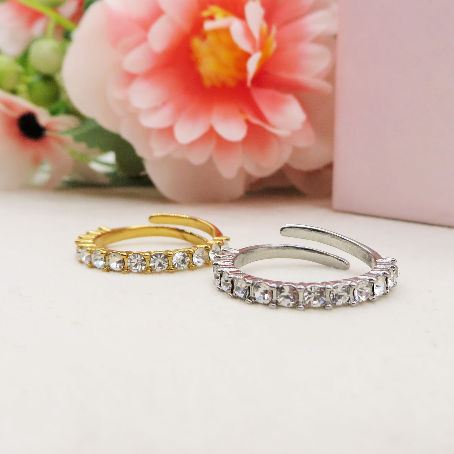 VERETTA - Anello regolabile in ACCIAIO inossidabile con cubic zirconia