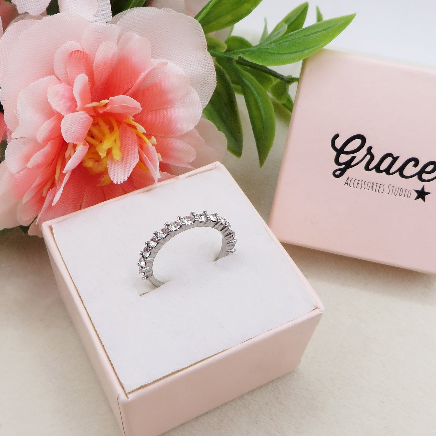 VERETTA - Anello regolabile in ACCIAIO inossidabile con cubic zirconia