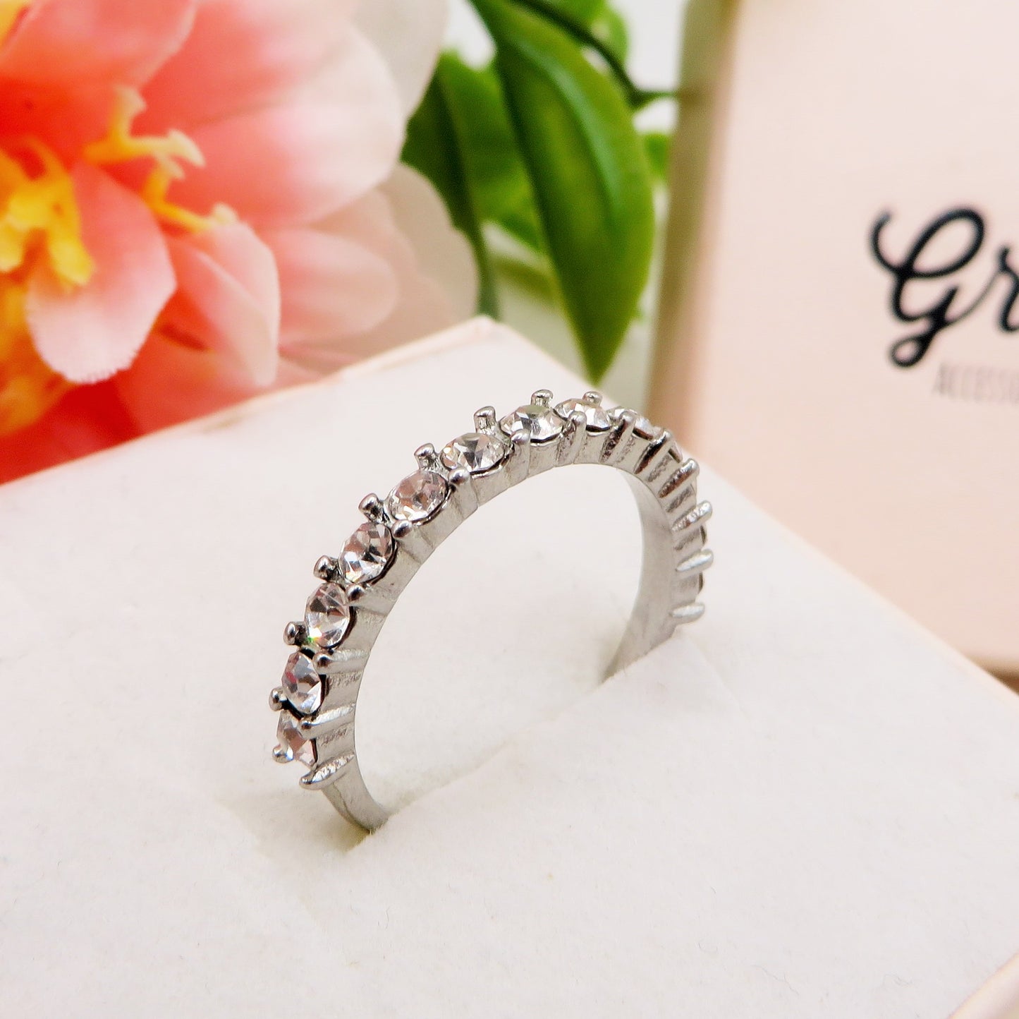 VERETTA - Anello regolabile in ACCIAIO inossidabile con cubic zirconia