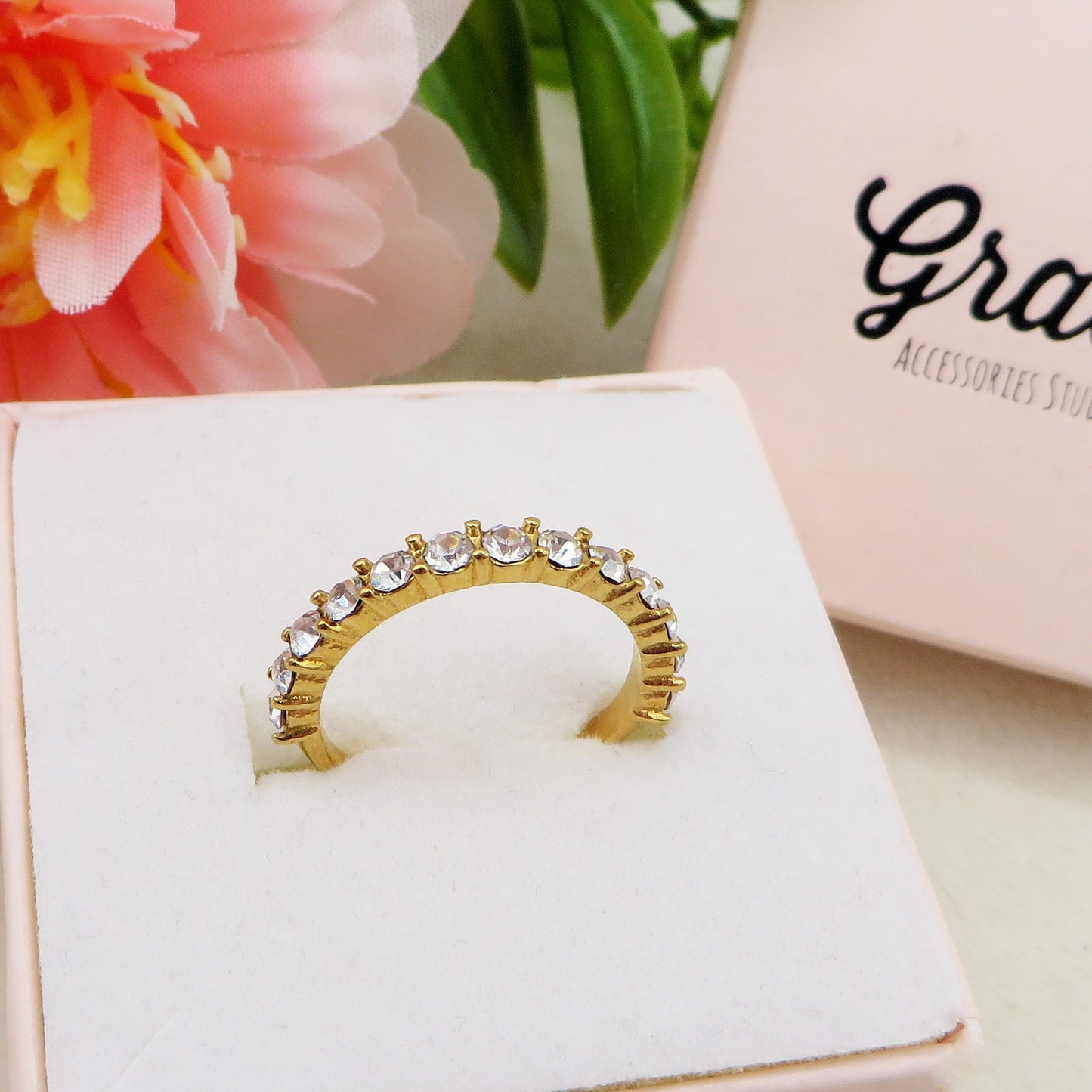 VERETTA - Anello regolabile in ACCIAIO inossidabile con cubic zirconia