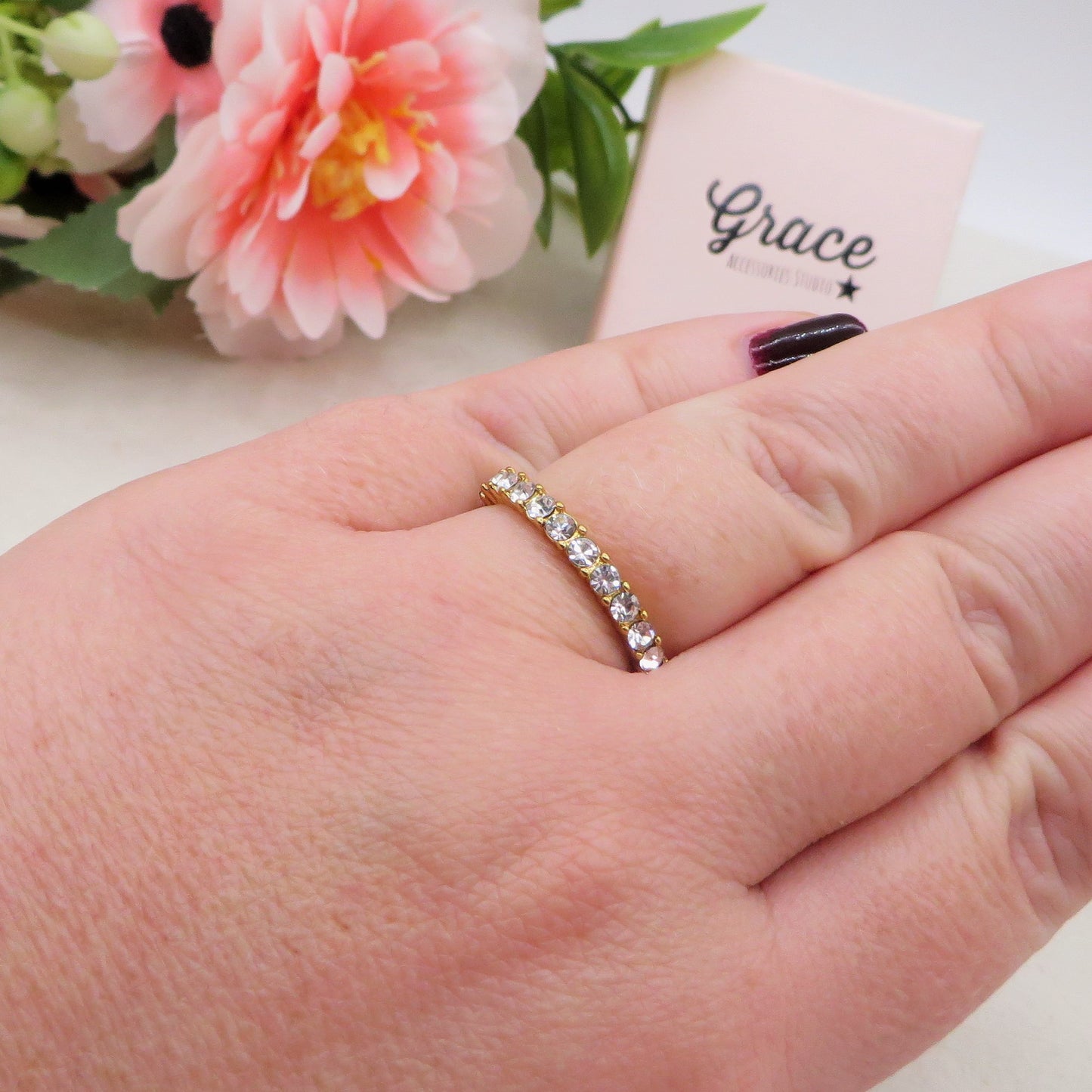 VERETTA - Anello regolabile in ACCIAIO inossidabile con cubic zirconia
