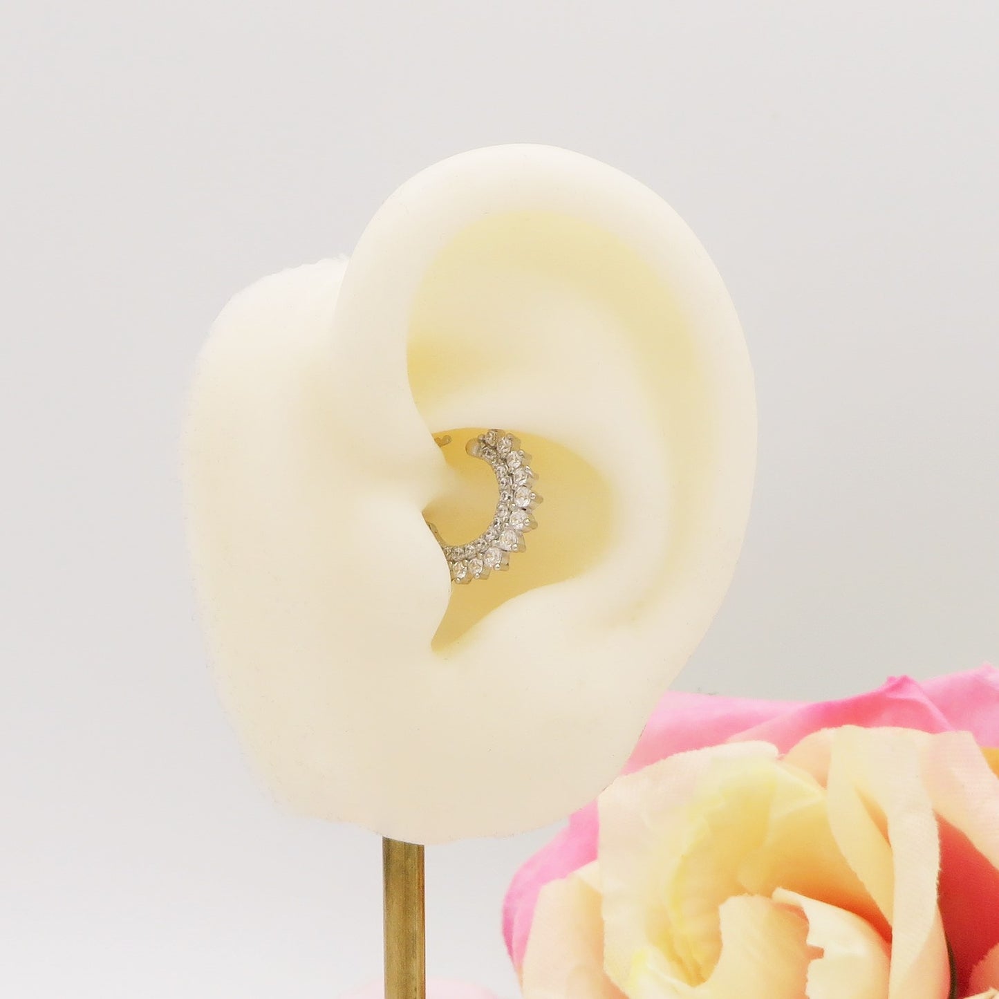 BONNIE Daith Piercing hoop ~ ARGENTO 925 cerchietto con cubic zirconia per daith, helix, anti-helix, fori alti