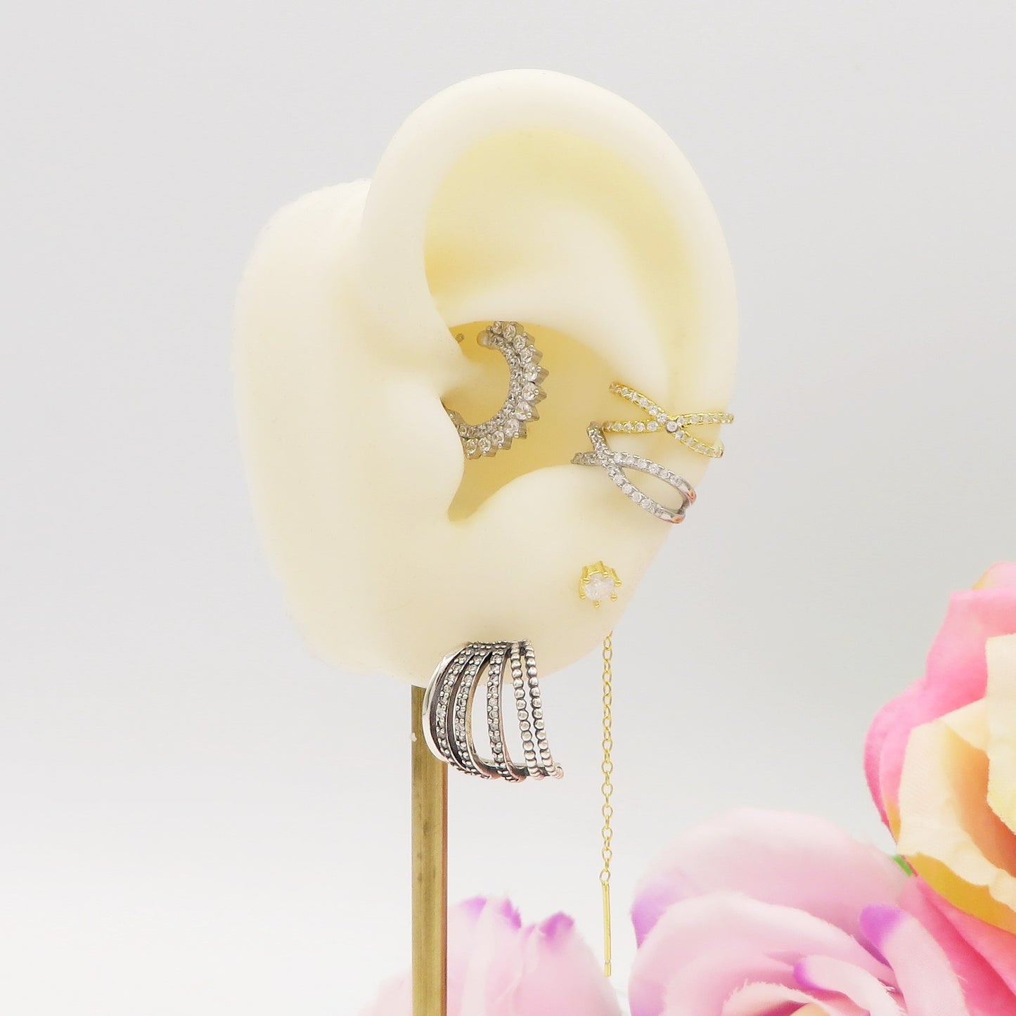 BONNIE Daith Piercing hoop ~ ARGENTO 925 cerchietto con cubic zirconia per daith, helix, anti-helix, fori alti