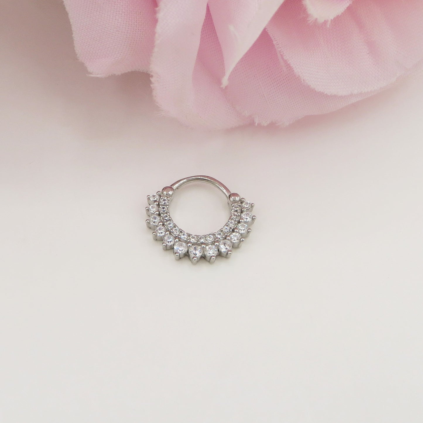 BONNIE Daith Piercing hoop ~ ARGENTO 925 cerchietto con cubic zirconia per daith, helix, anti-helix, fori alti