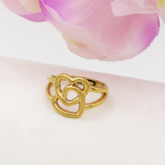 KENDRA Anello doppio cuore placcato oro 18k ~  ACCIAIO INOSSIDABILE misura regolabile