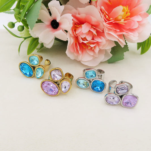 ALINA ~ Anello regolabile in ACCIAIO INOSSIDABILE con maxi pietre