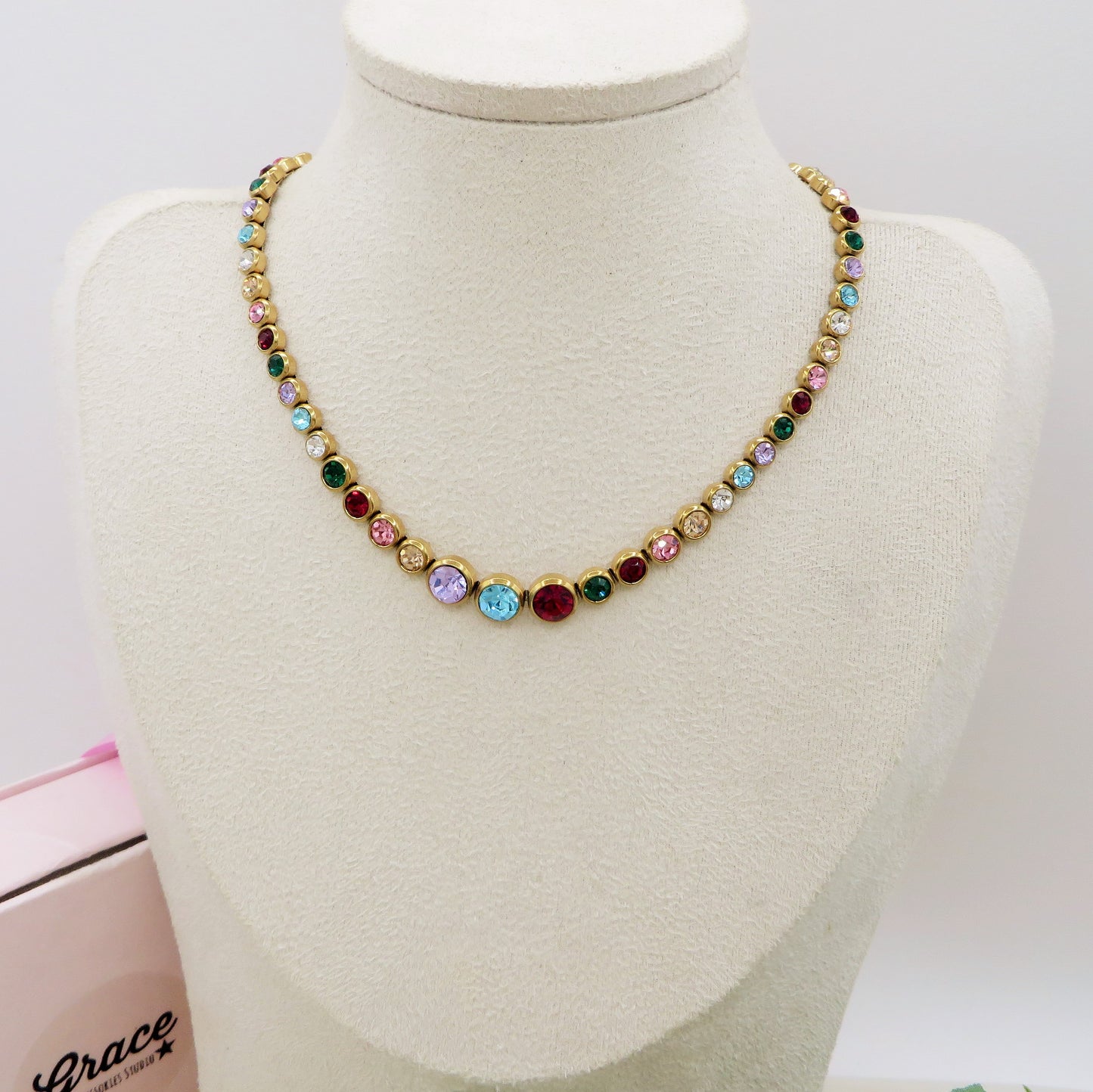 CINDY degradè ~ Girocollo choker in ACCIAIO INOSSIDABILE e cubic zirconia rotondi