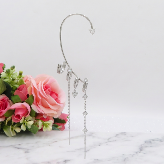 FAIRY EARCUFF ~ ACCIAIO Inossidabile orecchino integrale SENZA FORI con cuori e cubic zirconia