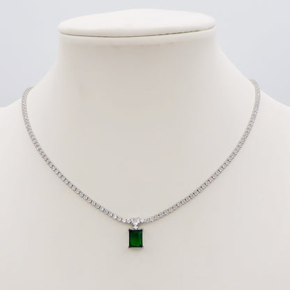 CHRISTY PENDANT ~ ACCIAIO INOSSIDABILE - Collana tennis in cubic zirconia con pendente taglio baguette