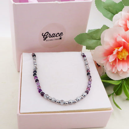 CUBETTI + AMETISTA ~ Collana in ACCIAIO INOSSIDABILE  e pietre naturali