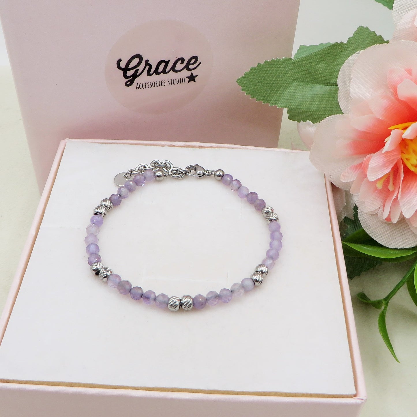 Bracciale Pallini MILLELUCI LILLA + Argento ~ Bracciale UNISEX in ACCIAIO INOSSIDABILE