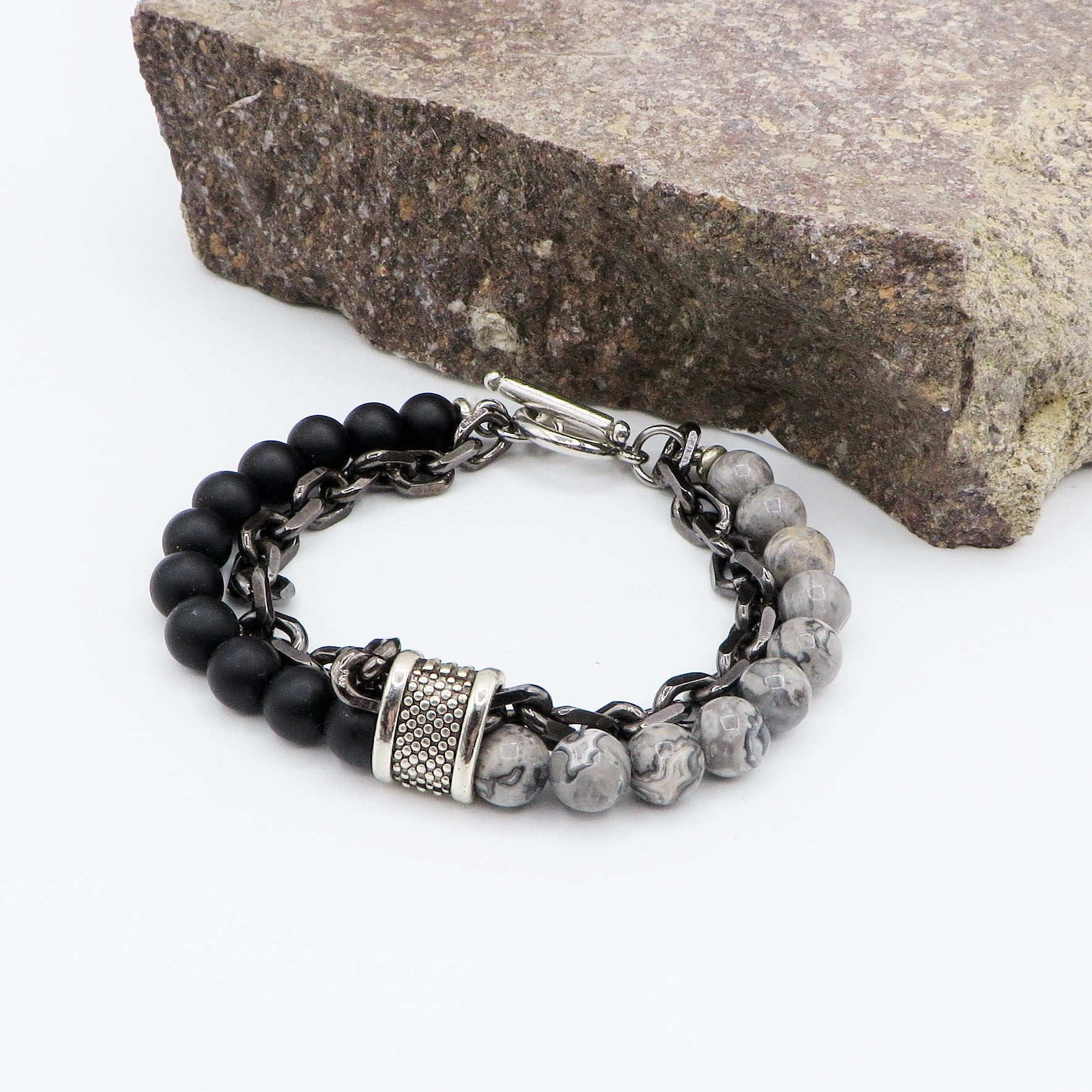 Bracciale Uomo In Pietre Naturali E Pelle - Chiusura Magnetica Regolabile - Foto 8