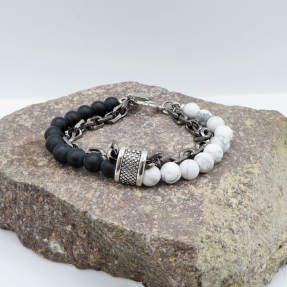 Bracciale uomo catena + perle in pietra dura -  ACCIAIO INOSSIDABILE