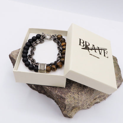 Bracciale uomo catena + perle in pietra dura -  ACCIAIO INOSSIDABILE