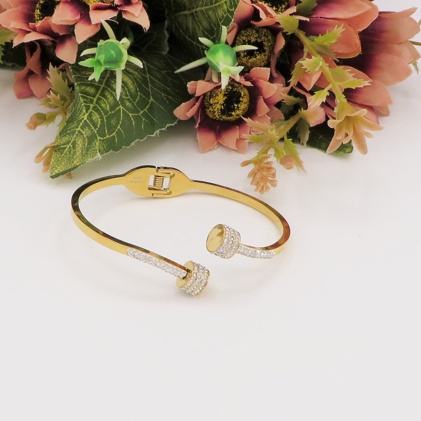 VENICE CRYSTAL double clou ~ Bracciale doppio CHIODO in acciaio inossidabile e cubic zirconia
