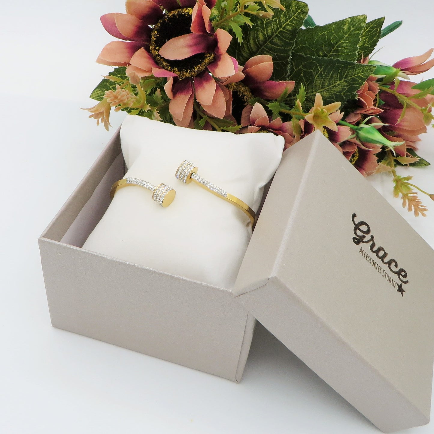 VENICE CRYSTAL double clou ~ Bracciale doppio CHIODO in acciaio inossidabile e cubic zirconia