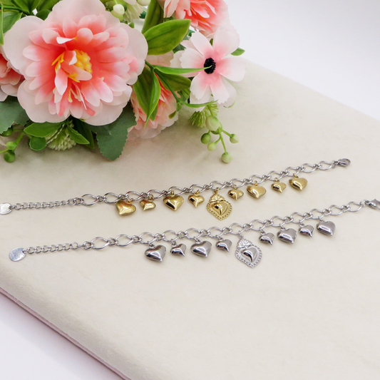 AURELIE SACRED ~ Bracciale ACCIAIO INOSSIDABILE con maxi cuore sacro e cuori bombe' chiama angeli