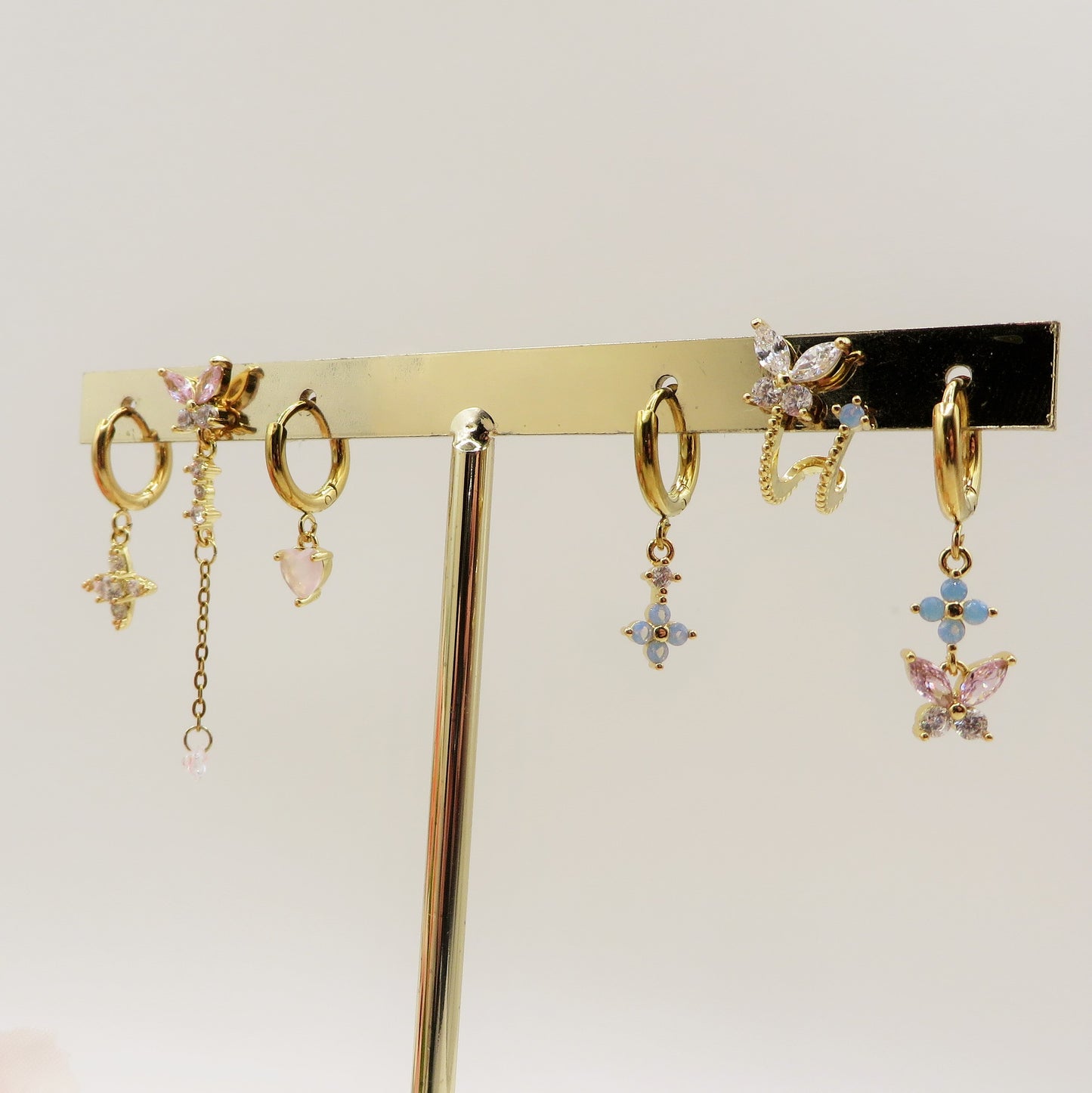 BUTTERFLY Set 6 orecchini PASTEL RAINBOW - ACCIAIO INOSSIDABILE - 6 Orecchini pendenti con cubic zirconia