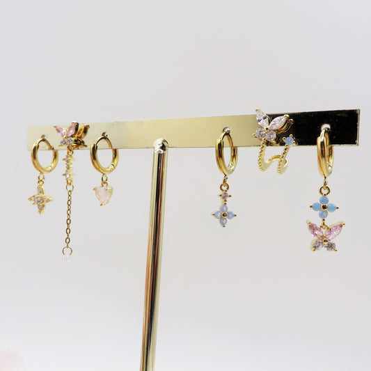 BUTTERFLY Set 6 orecchini PASTEL RAINBOW - ACCIAIO INOSSIDABILE - 6 Orecchini pendenti con cubic zirconia