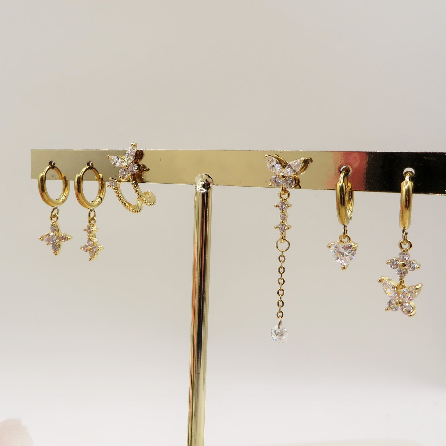 BUTTERFLY Set 6 orecchini PASTEL RAINBOW - ACCIAIO INOSSIDABILE - 6 Orecchini pendenti con cubic zirconia