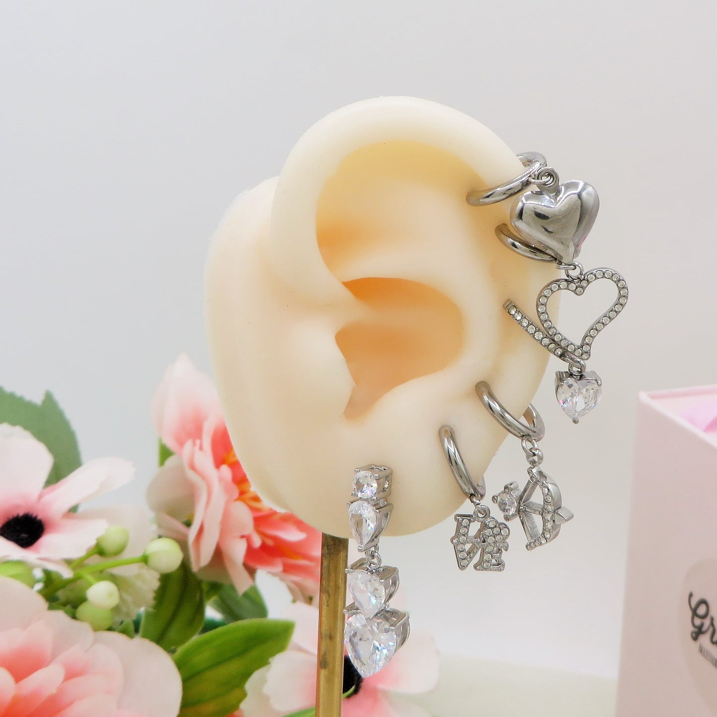 Cherie Crystal Set - ACCIAIO INOSSIDABILE - 6 Orecchini pendenti in cubic zirconia a forma di cuore