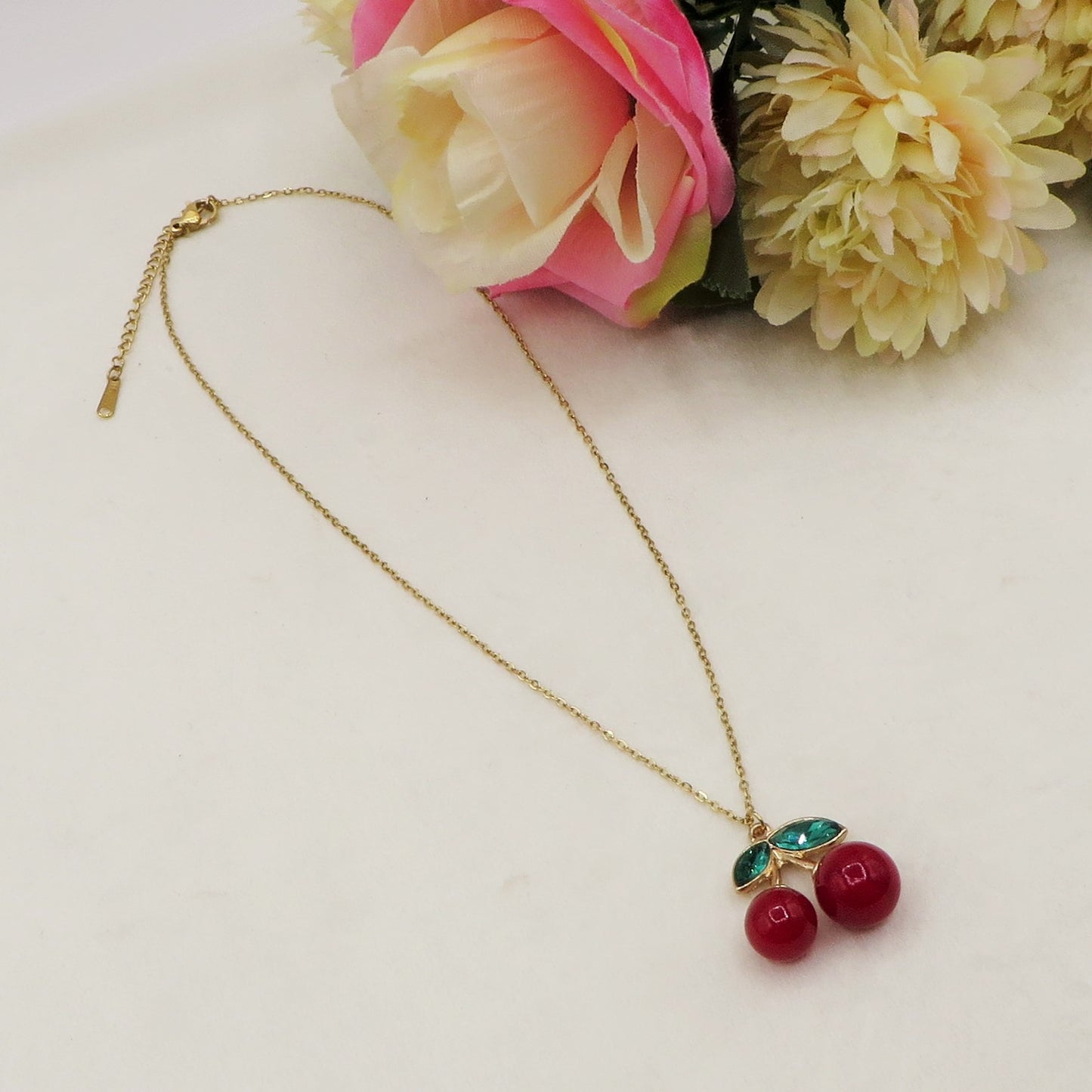 CHERRIES Pendente - ACCIAIO INOSSIDABILE - Collana pendente ciliegie zirconate