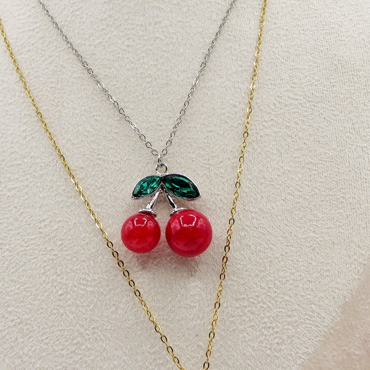 CHERRIES Pendente - ACCIAIO INOSSIDABILE - Collana pendente ciliegie zirconate