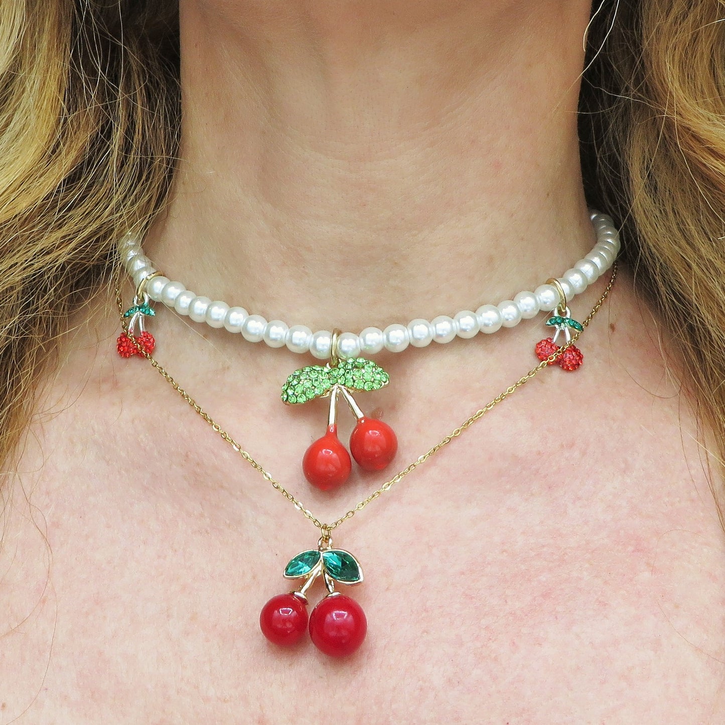 CHERRIES Pendente - ACCIAIO INOSSIDABILE - Collana pendente ciliegie zirconate