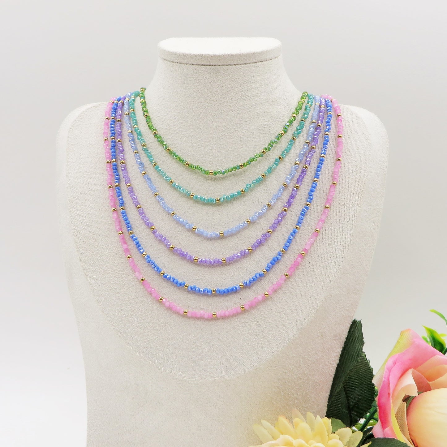 OCEAN - Collana perline cristallo e ACCIAIO inossidabile colori brillanti