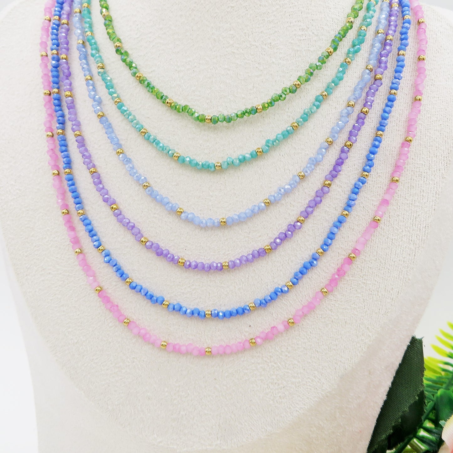 OCEAN - Collana perline cristallo e ACCIAIO inossidabile colori brillanti