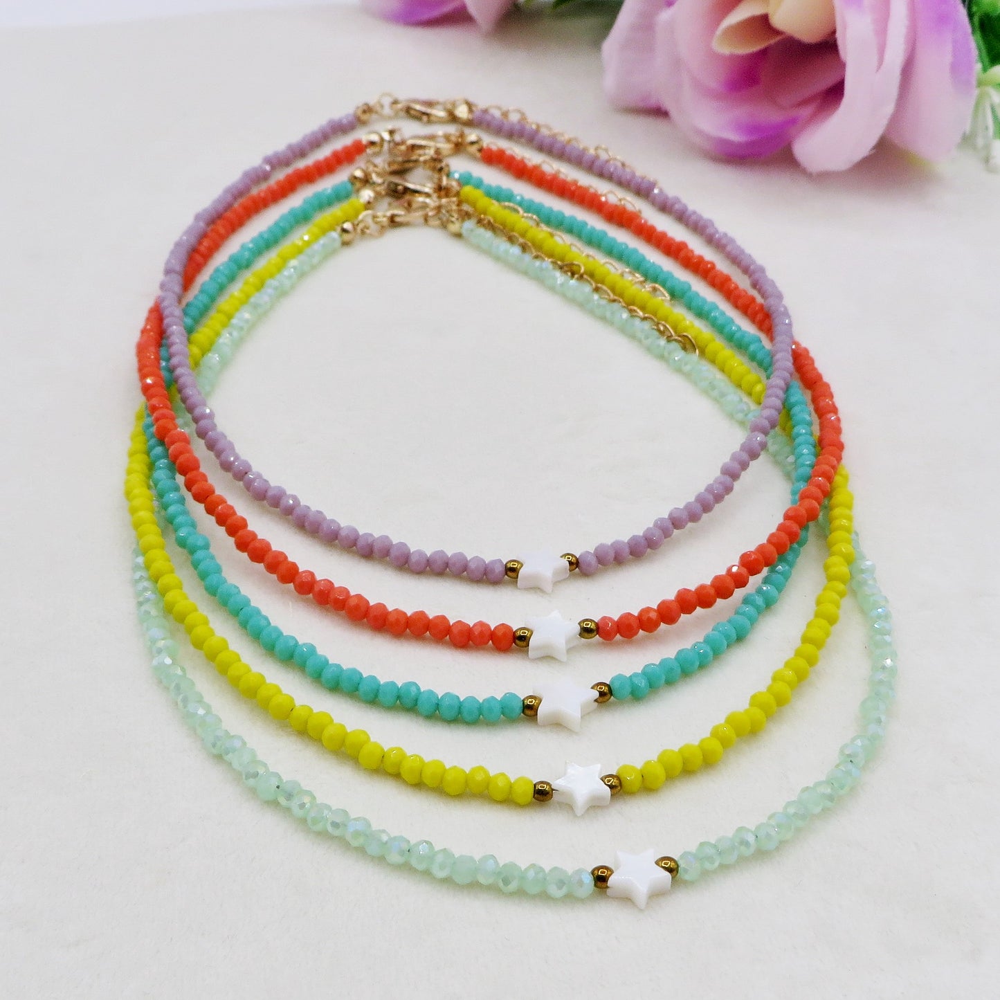 MARINA STAR - Collana perline Madreperla naturale cristallo e ACCIAIO inossidabile colori brillanti
