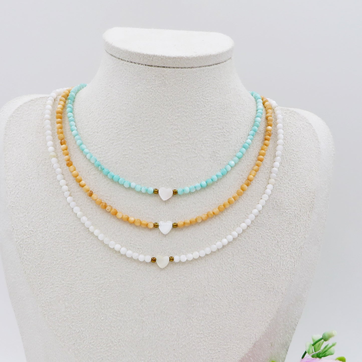 MARINA HEART - Collana perline Madreperla naturale cristallo e ACCIAIO inossidabile colori brillanti