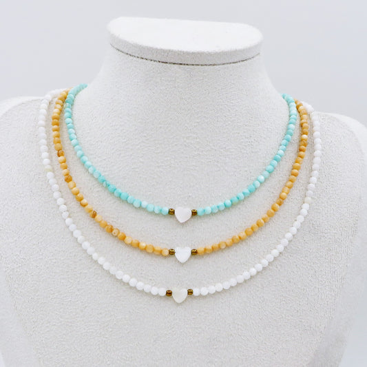 MARINA HEART - Collana perline Madreperla naturale cristallo e ACCIAIO inossidabile colori brillanti