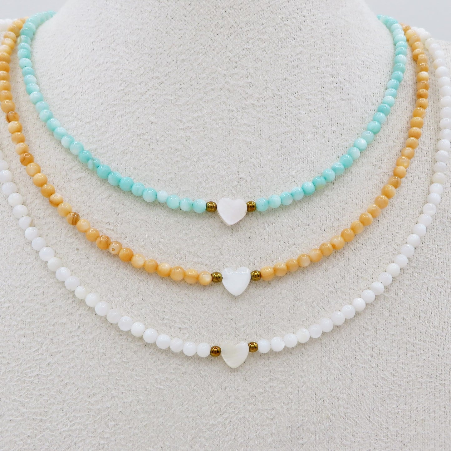 MARINA HEART - Collana perline Madreperla naturale cristallo e ACCIAIO inossidabile colori brillanti