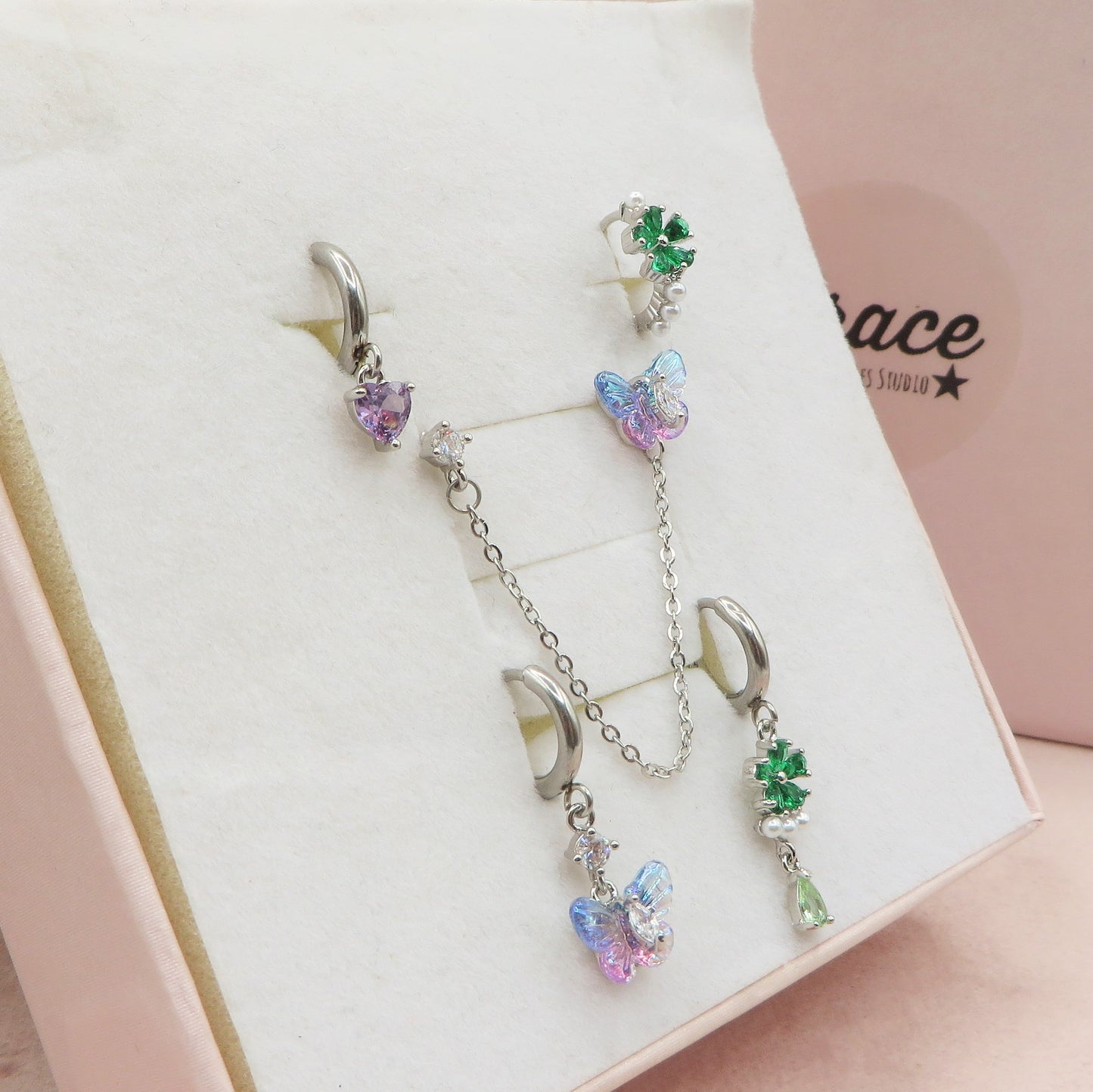 BLOOM Set 6 orecchini - ACCIAIO INOSSIDABILE - 6 Orecchini pendenti con cubic zirconia