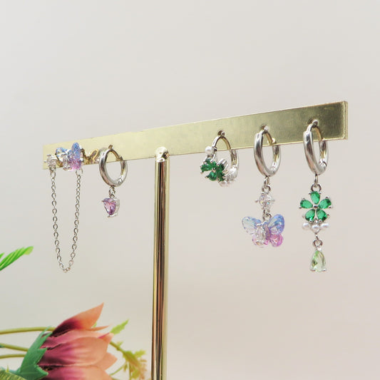 BLOOM Set 6 orecchini - ACCIAIO INOSSIDABILE - 6 Orecchini pendenti con cubic zirconia