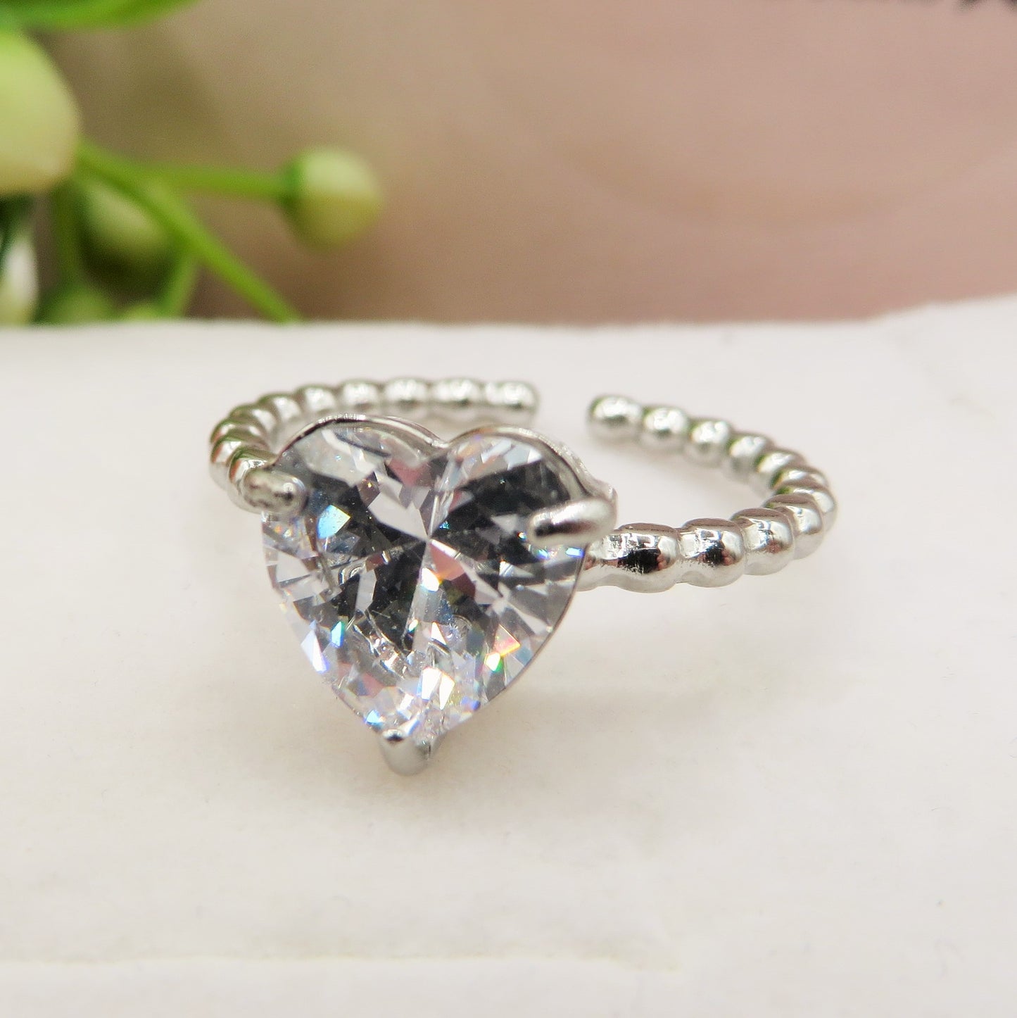 AURORA ~ ARGENTO 925 ~ Anello in ARGENTO 925  con cuore in cubic zirconia regolabile