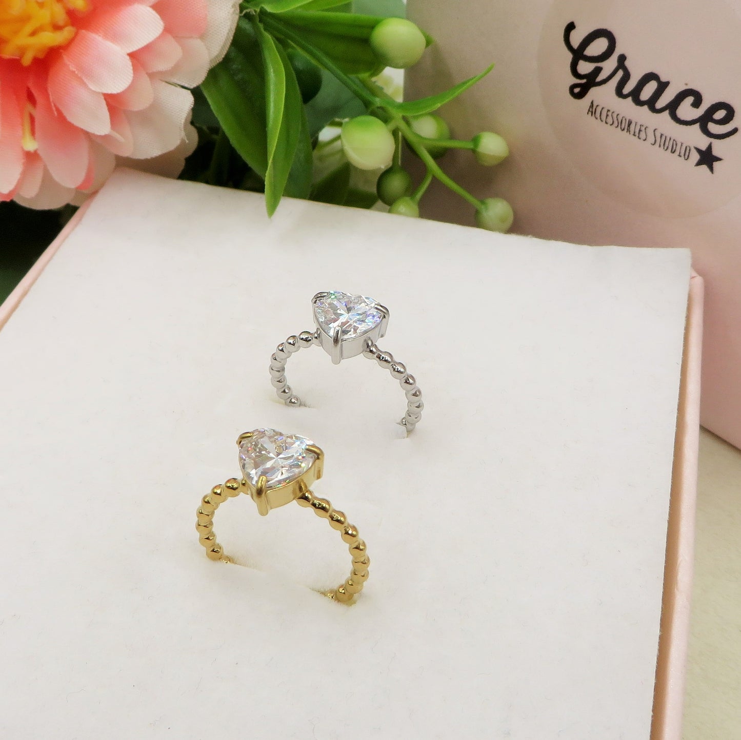 AURORA ~ ARGENTO 925 ~ Anello in ARGENTO 925  con cuore in cubic zirconia regolabile