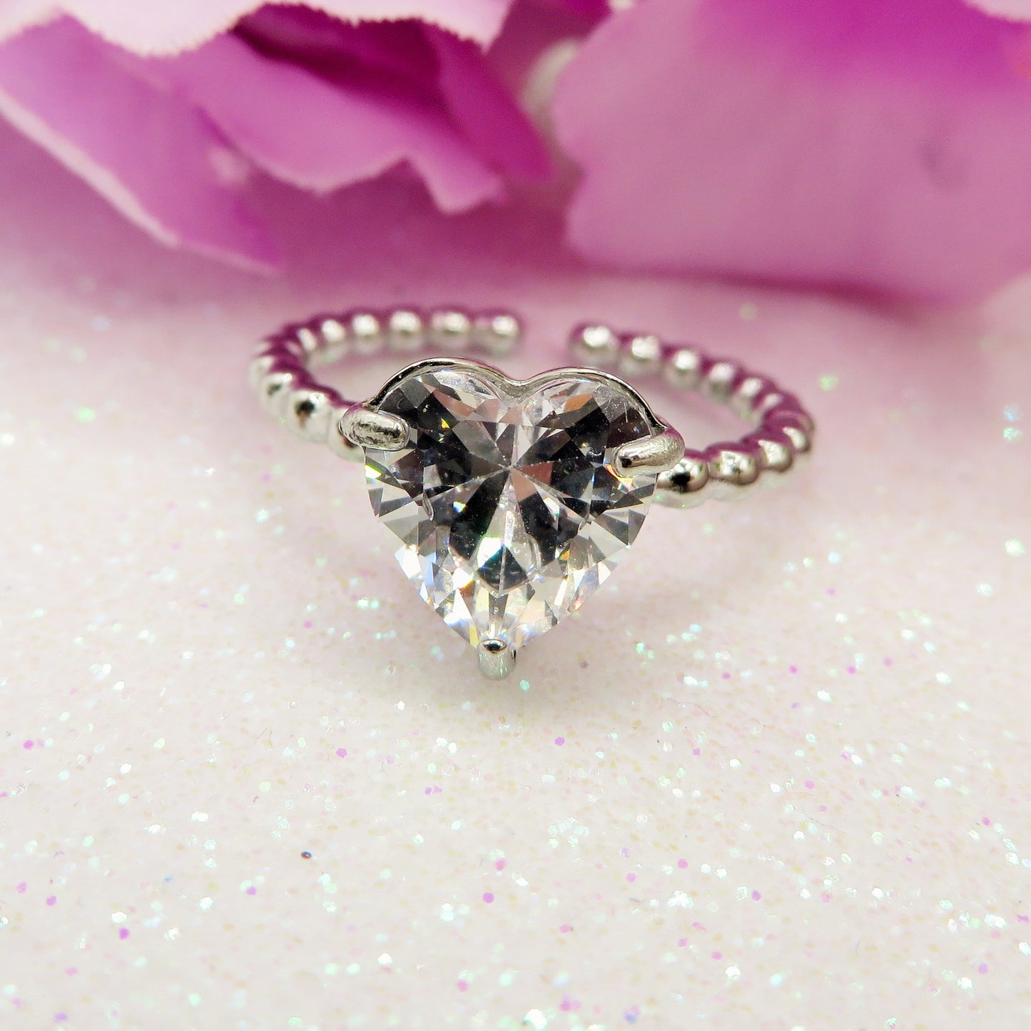 AURORA ~ ARGENTO 925 ~ Anello in ARGENTO 925  con cuore in cubic zirconia regolabile