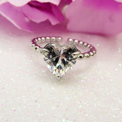 AURORA ~ ARGENTO 925 ~ Anello in ARGENTO 925  con cuore in cubic zirconia regolabile