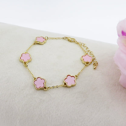 LILY ~ Bracciale in ottone con 5 fiori in madreperla